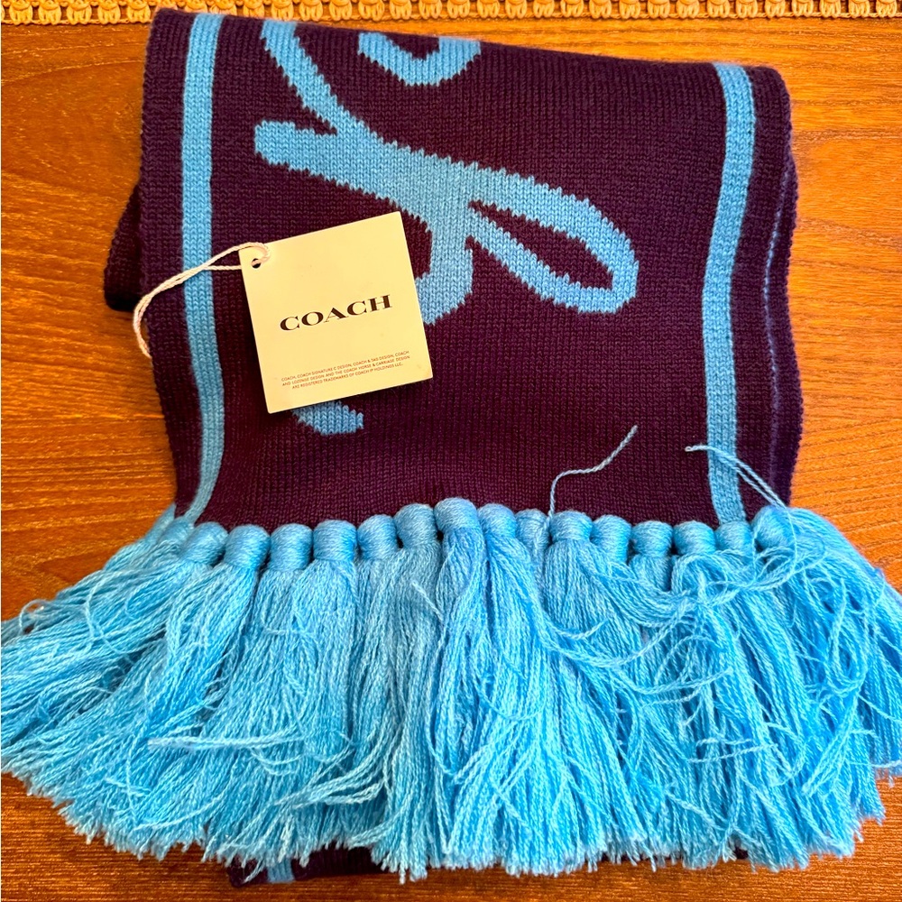NWT Coach Varsity Blue Knit Scarf